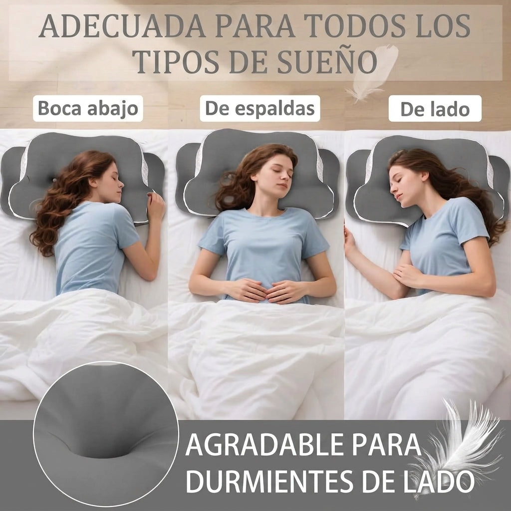 Almohada Cervical de Espuma Viscoelástica con Diseño Ergonómico y Funda de Seda de Hielo Refrescante