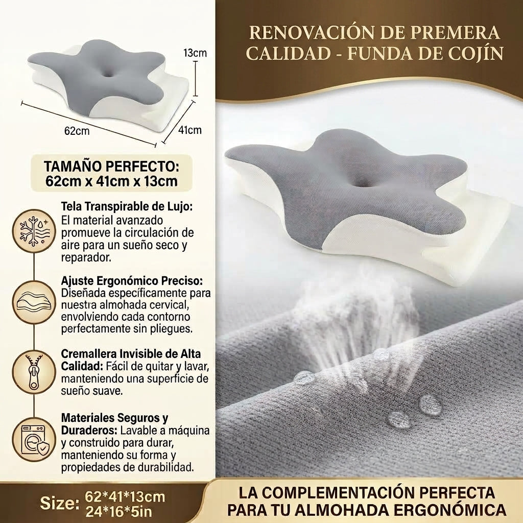 Funda de almohada cervical ergonómica y transpirable