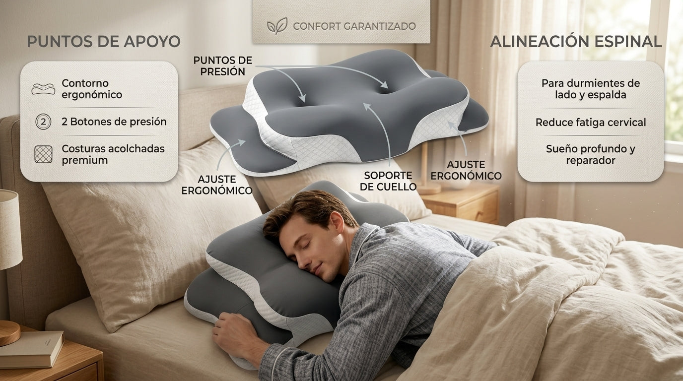Almohada Cervical de Espuma Viscoelástica con Diseño Ergonómico y Funda de Seda de Hielo Refrescante