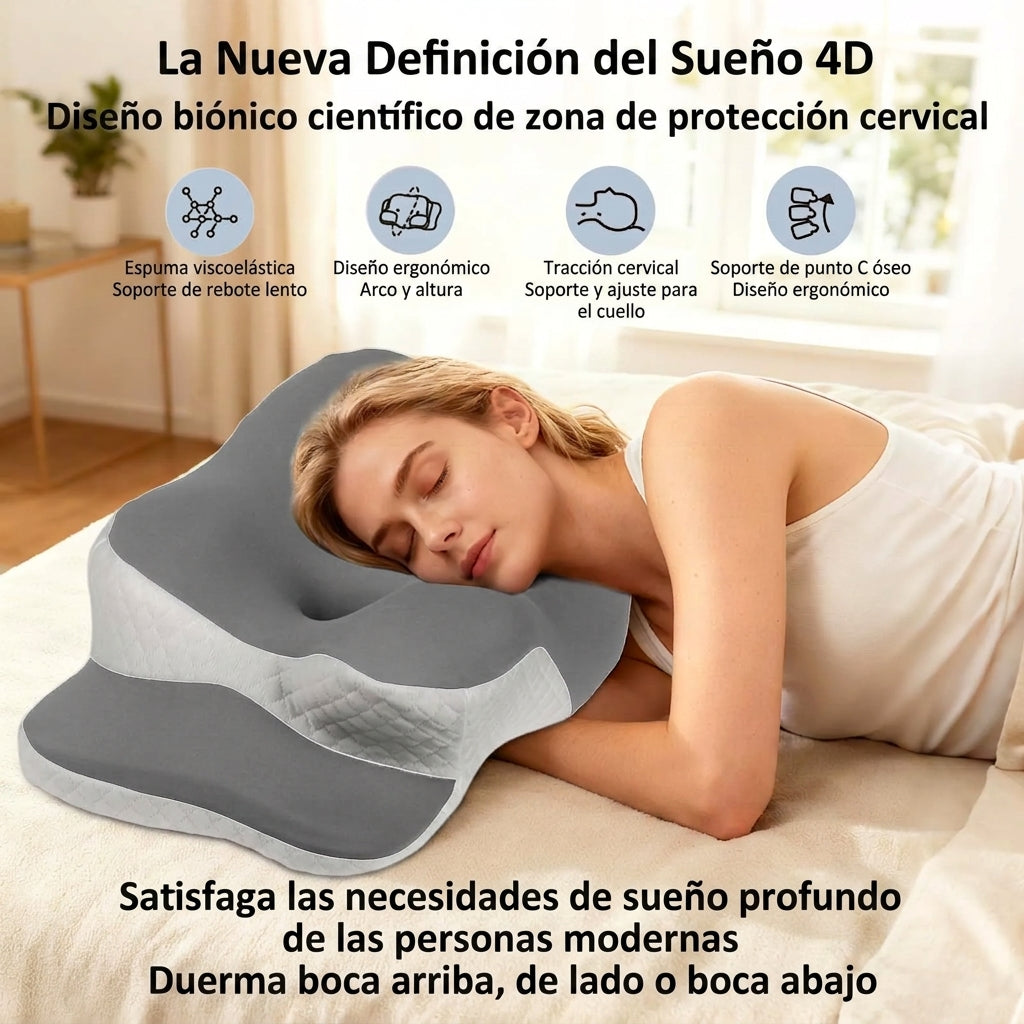 Almohada Cervical de Espuma Viscoelástica con Diseño Ergonómico y Funda de Seda de Hielo Refrescante