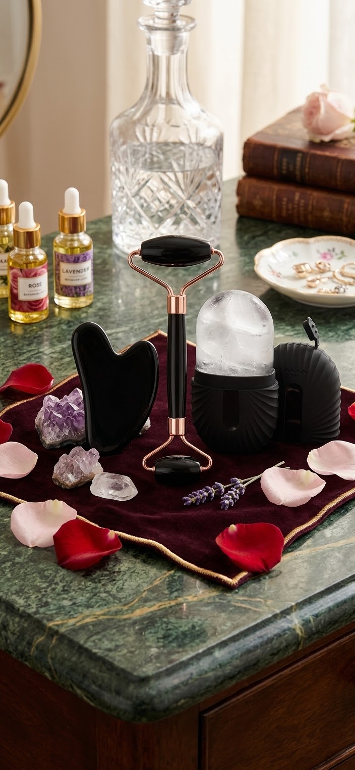 Kit Facial Masajeador: Rodillo de Hielo y Gua Sha con Efecto Lifting