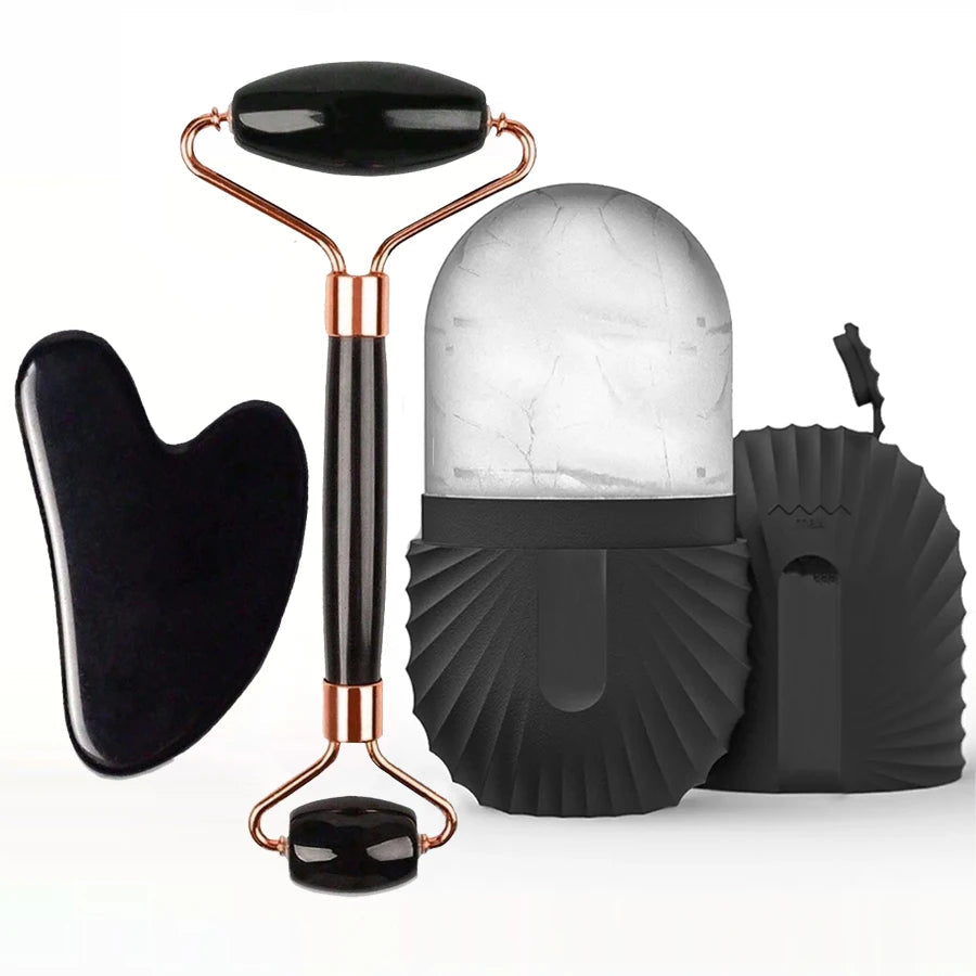 Kit Facial Masajeador: Rodillo de Hielo y Gua Sha con Efecto Lifting