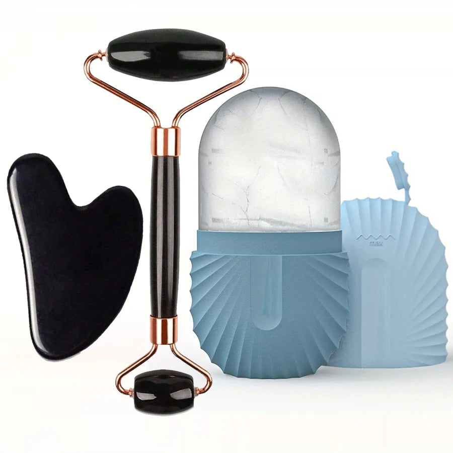 Kit Facial Masajeador: Rodillo de Hielo y Gua Sha con Efecto Lifting