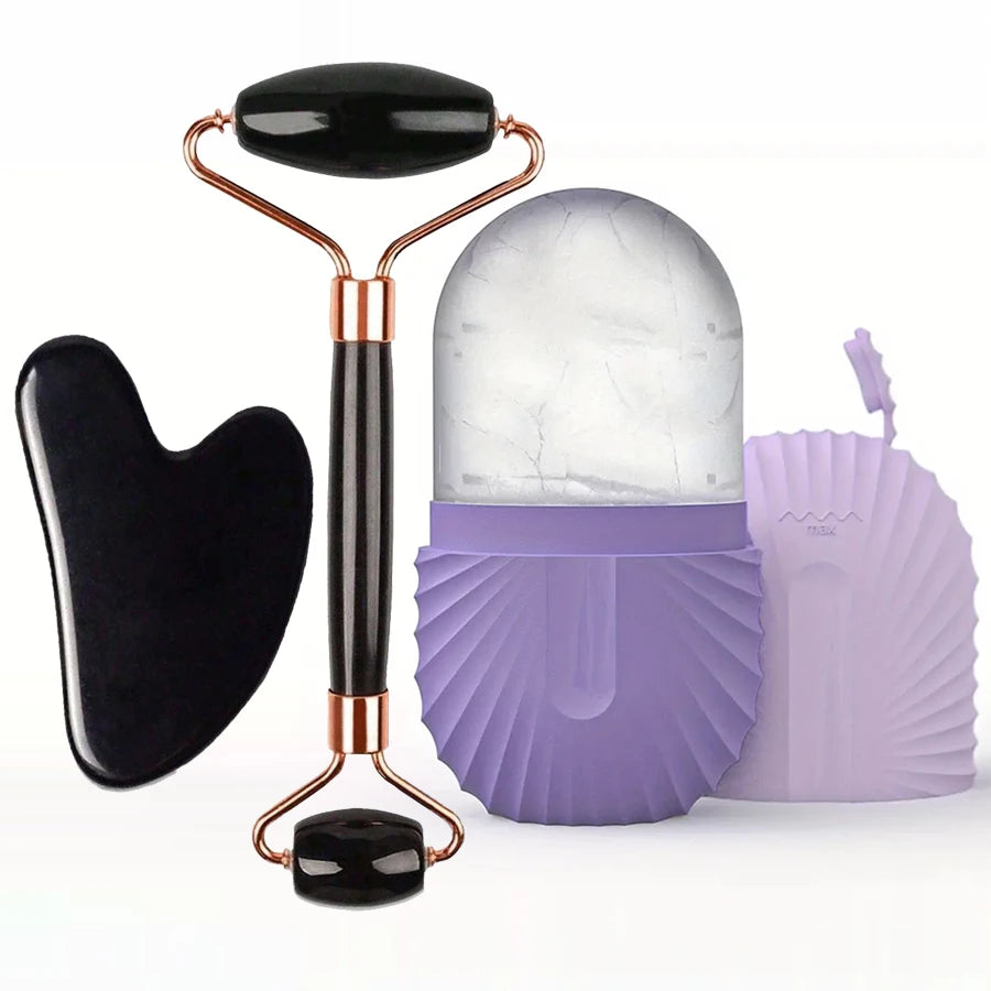 Kit Facial Masajeador: Rodillo de Hielo y Gua Sha con Efecto Lifting