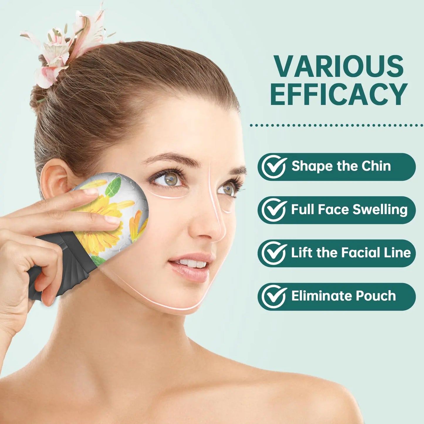 Kit Facial Masajeador: Rodillo de Hielo y Gua Sha con Efecto Lifting