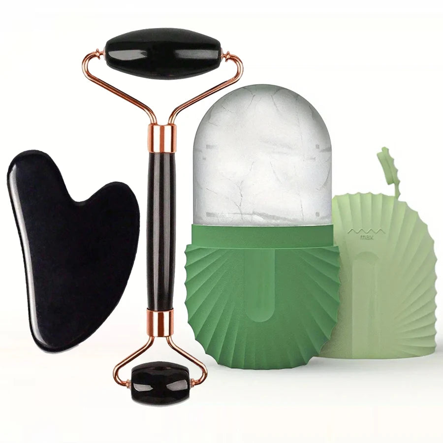 Kit Facial Masajeador: Rodillo de Hielo y Gua Sha con Efecto Lifting