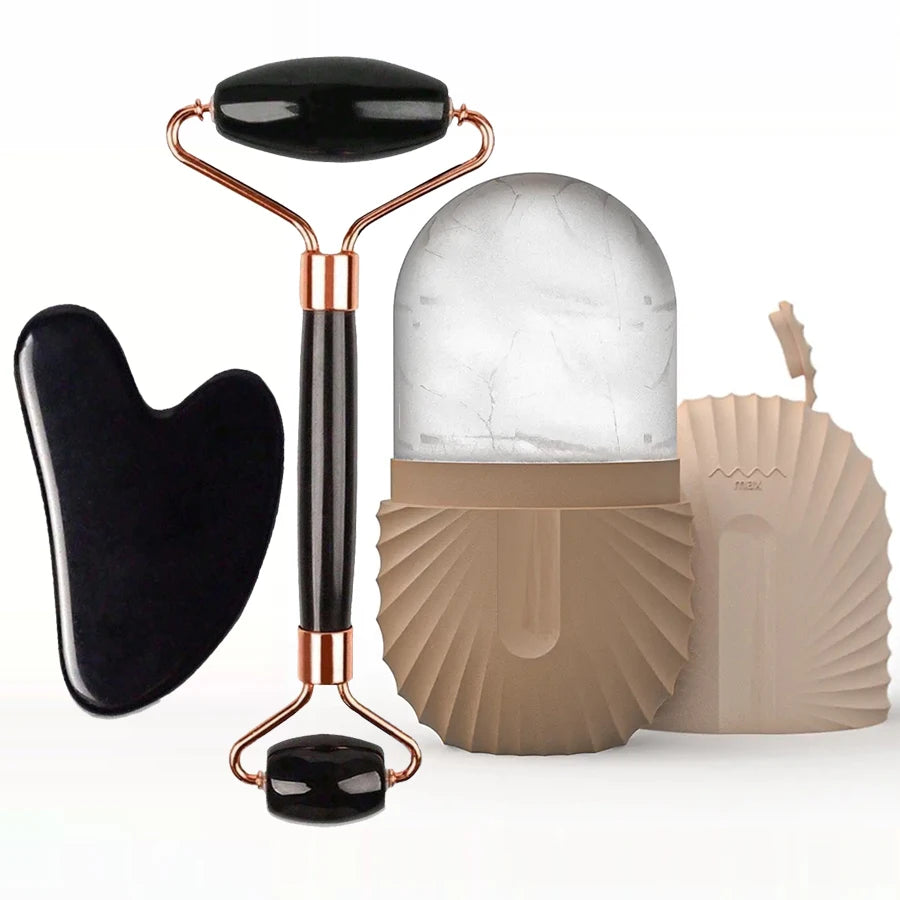 Kit Facial Masajeador: Rodillo de Hielo y Gua Sha con Efecto Lifting