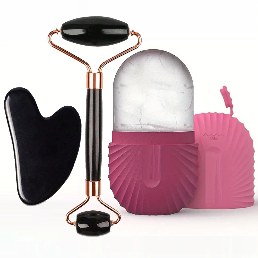 Kit Facial Masajeador: Rodillo de Hielo y Gua Sha con Efecto Lifting