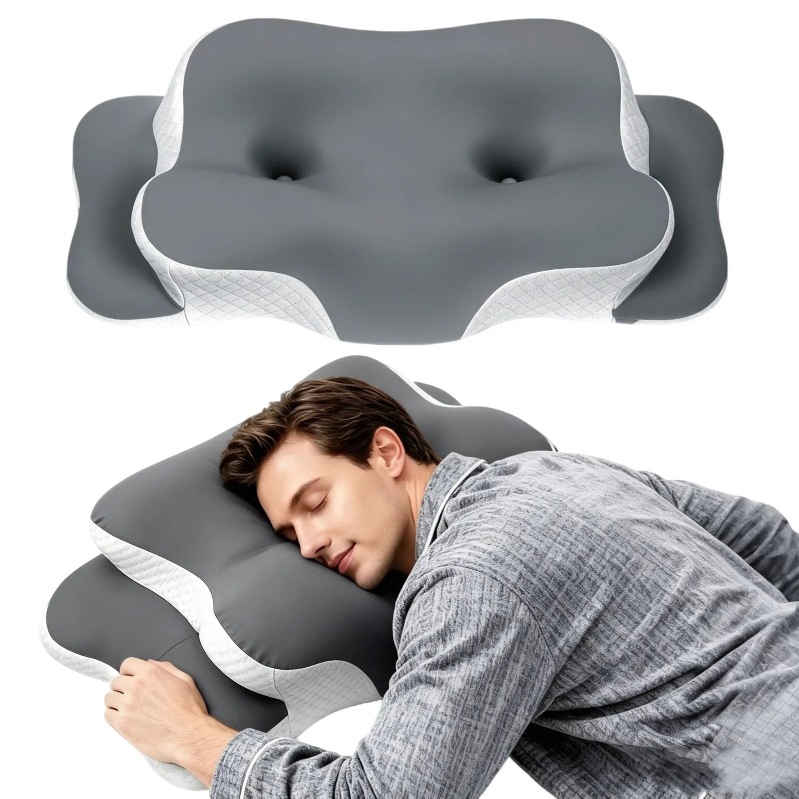Almohada Cervical de Espuma Viscoelástica con Diseño Ergonómico y Funda de Seda de Hielo Refrescante